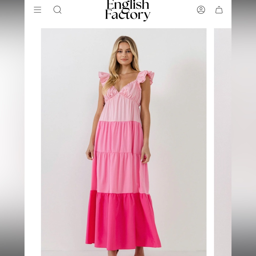 English Factory Maxi Ombré Pink Ruffle Shoulder Dress Size: Small